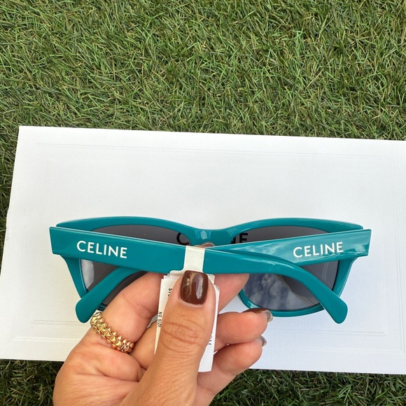 Celine MONOCHROMS 55mm Square Shiny Turquoise Smoke Green Sunglasses CL40249U - Picture 7 of 12